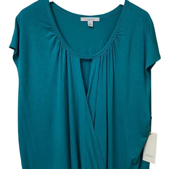 SEJOUR Plus Size Top 3X Teal Green Crossover NWT Nordstrom Short Sleeve Tee - Picture 2 of 8